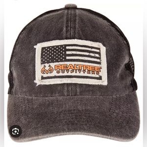 NWT Realtree Black Raw Edge Flag Patch Snap Back Hat